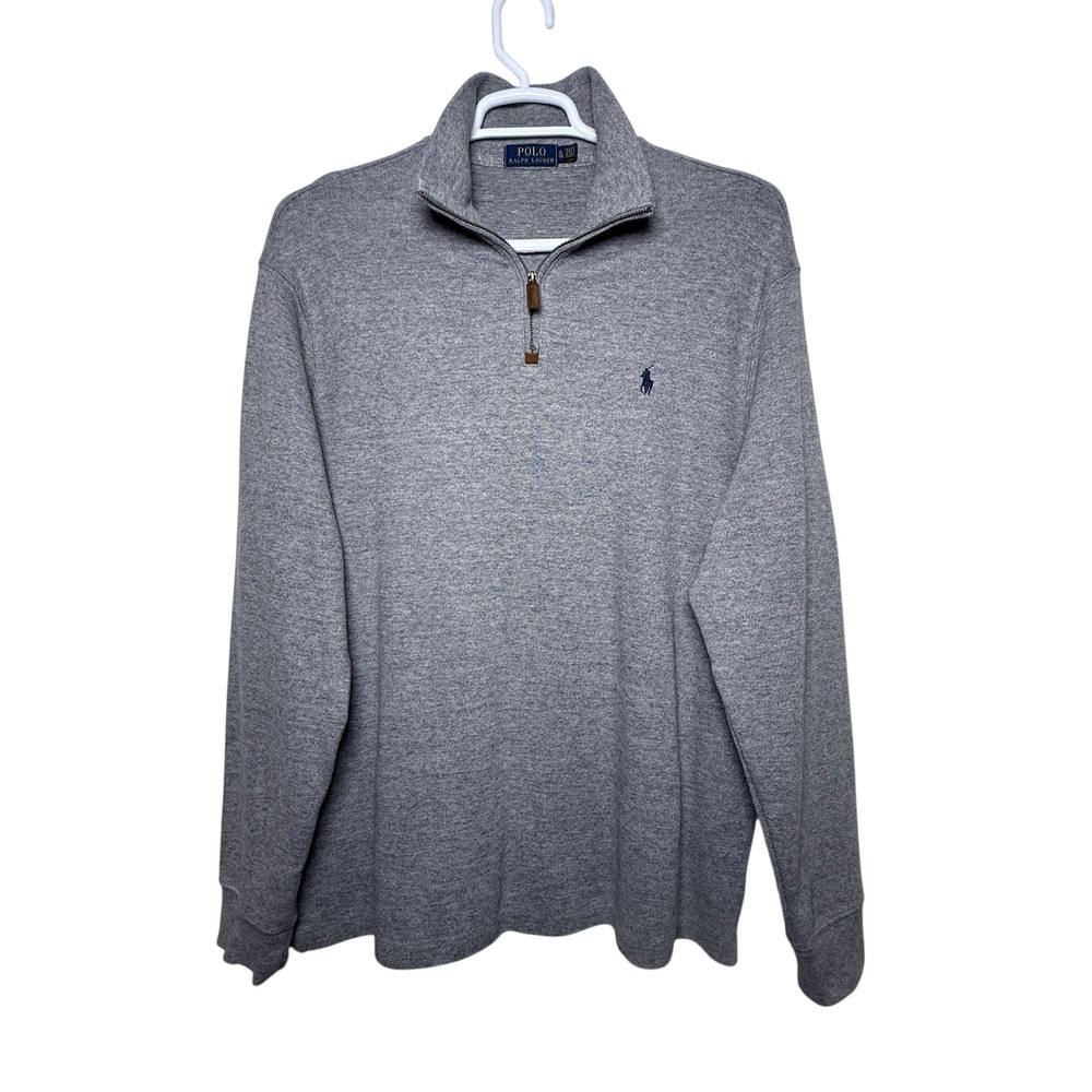 Polo Ralph Lauren Mens Gray Heathered Quarter Zip Pullover Sweater Size Large